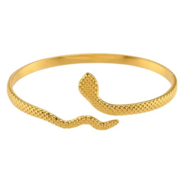 18K Gold Plated Textured Snake Bangle Bracelet Stainless Steel Adjustable NWOT - Picture 2 of 11